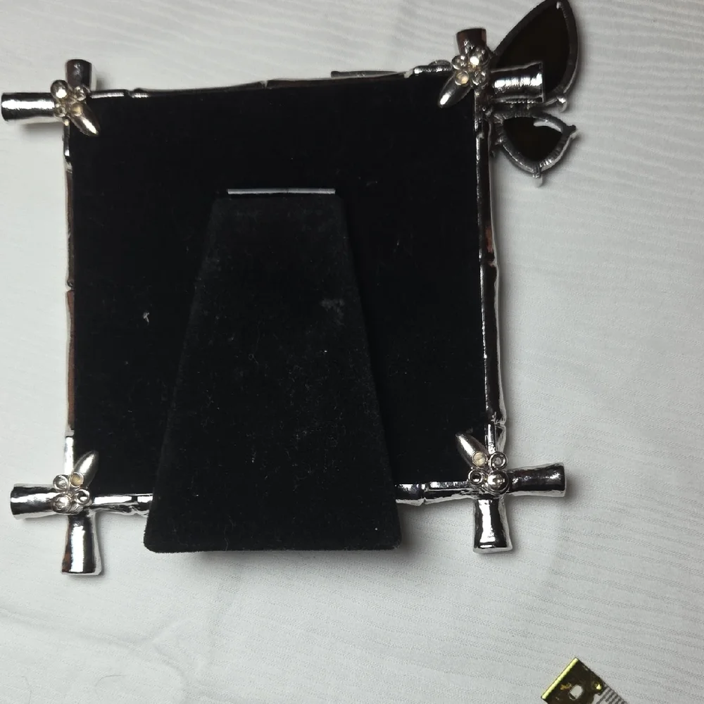 Silver Bamboo Frame with Purple Butterfly Accent 4x4. - Picture 2 of 5